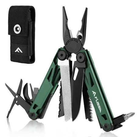 FLISSA Multitool 15-in-1 Multi Tool Pocket Knife with Sheath Stainless Steel EDC Multitool Pliers for Men All-in-One Tools for Camping Fishing Survival – Ideal Christmas Gift for Man