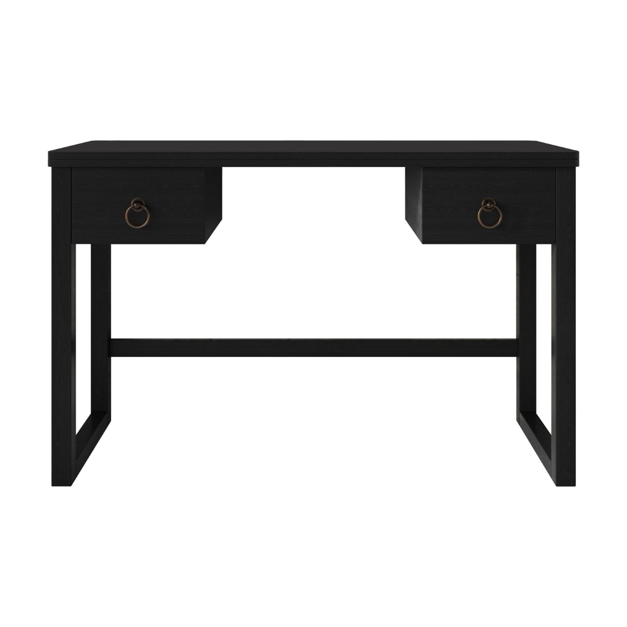 Home Design Dario Writing Desk with Spacious Tabletop and 2 Built-In Drawers, Modern Clean-Lined Design for Home Office, Study Area, or Creative Space, Black