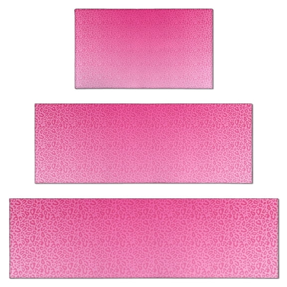Pink Gradient Leopard Print Kitchen Rugs Sets Of 3,Kitchen Runner Rugs Non Skid Washable,Decorative Kitchen Floor Mats for Kitchen,Sink,Laundry,17"x30"  17"x47"   17"x59"
