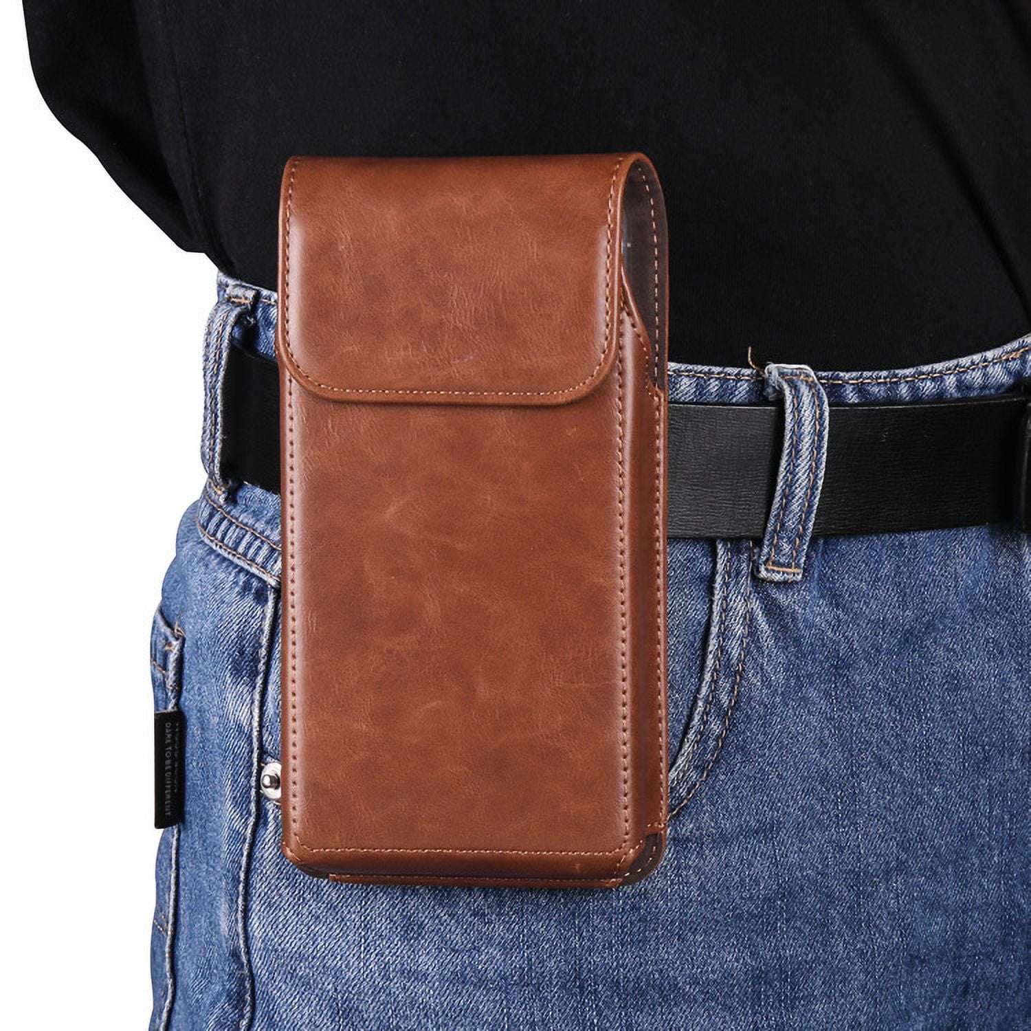 Classic Leather Phone Holster with Belt Loop & Magnetic Closure for Samsung & iPhone