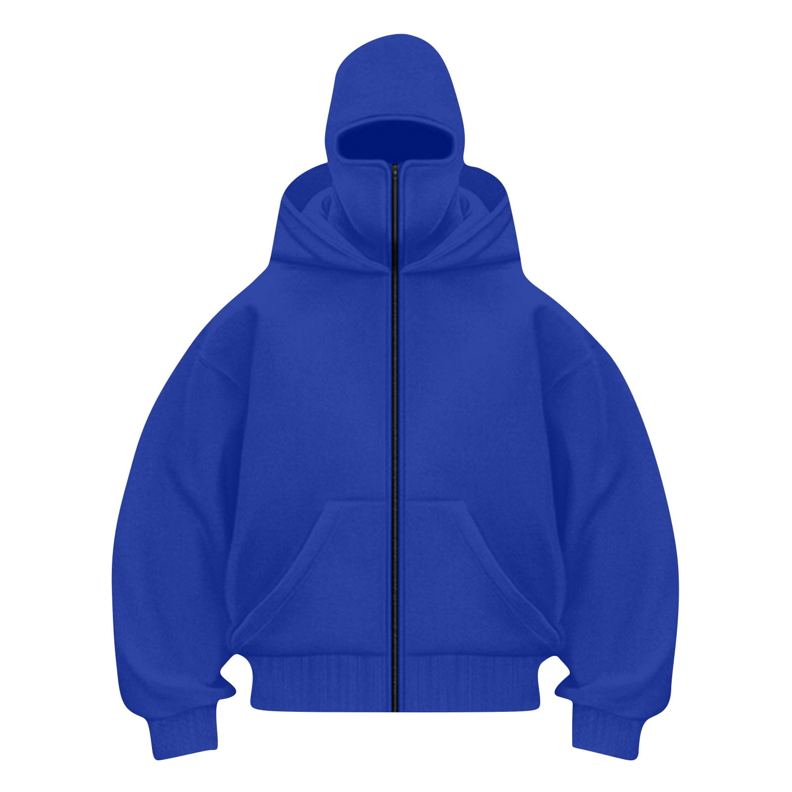 Mens Balaclava Hoodie Winter Double Hooded Zip Jacket Loose Fit Zip Up Fashion Hoodies Jacket Fleece-Lined Hoodie with Built-In Balaclava Wind-Resistant Streetwear Sweatshirt with Ski Mask
