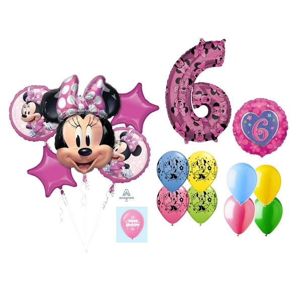 DalvayDelights Minnie Mouse 6th #6 Sixth Birthday Forever 16 Piece Mylar & Latex Balloons Bouquet Set New!