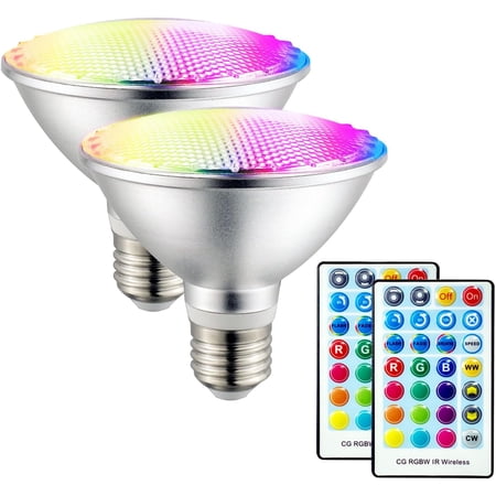 2 Pack,PAR30S RGBWCT LED Bulbs,RGB+Warm+Cool White(2700K-6500K)+Timing, LED Flood Light,Indoor/Outdoor,IR Remote Control, Waterproof Lawn Lamp for Home Courtyard Christmas Party Decoration