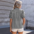 thumbnail image 5 of Gingham Shirt Women Short Puff Sleeve Ruffle V Neck Button Down Shirts for Women Summer Tops Fashion Business Casual Preppy Tops Black S, 5 of 8