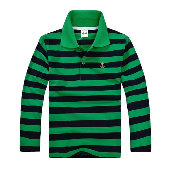 Hiijoy Boys Striped Long Sleeve Polo Shirt Casual Collared Shirt Top for Kids, Sizes 5-6