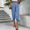 thumbnail image 2 of Cathalem Summer Work Pants for Women Womens Flower Prinnted Linen Capri Pants Casual Two Piece Outfits for Women Pants Set Pants Blue Small, 2 of 5