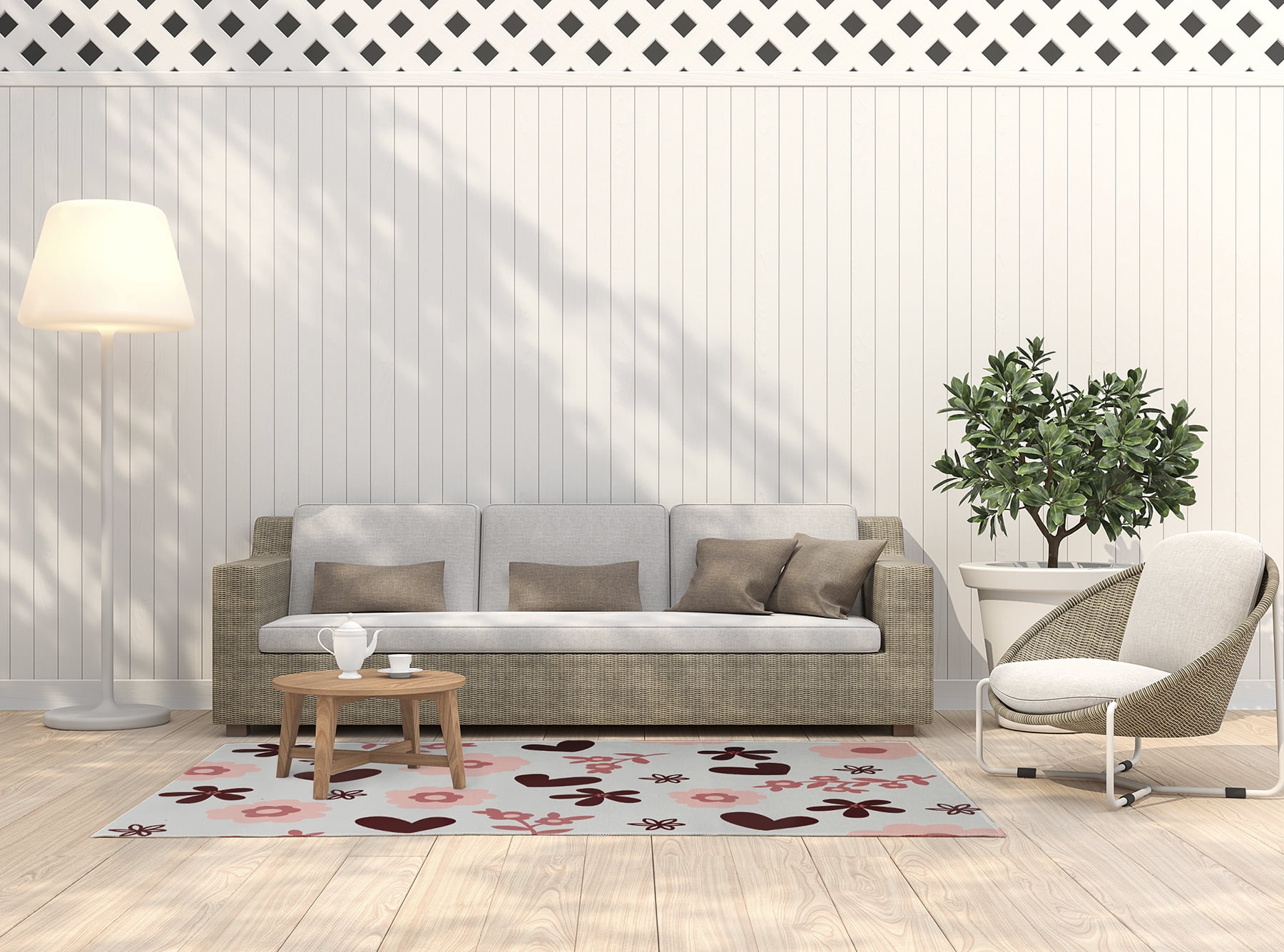 Simply Daisy 5' x 7' Gray Flowery Love Valentines Chenille Indoor/Outdoor Rug