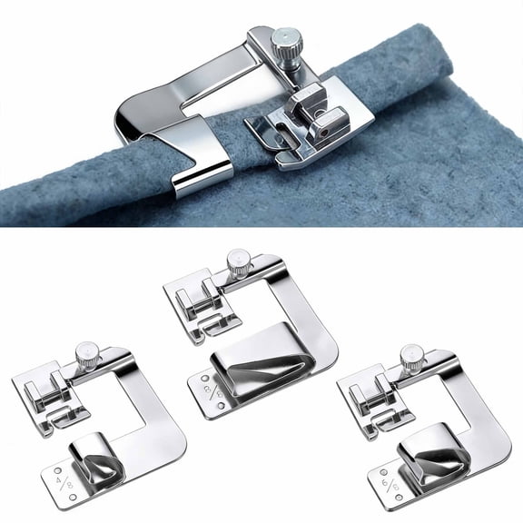 3-Piece Rolled Hem Presser Foot Set for Sewing Machines, 1/2", 3/4", 1" Hemmer Feet Compatible with Singer, Brother, Janome & Other Low-Shank Models