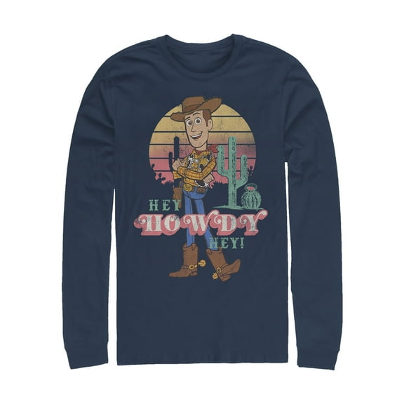 Men's Toy Story Hey Howdy Woody  Long Sleeve Shirt Navy Blue X Large