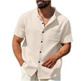 thumbnail image 2 of Mens Short Sleeve Shirts, Mens Waffle Button Down Shirt Short Sleeve Loose Fit Cuban Summer Beach Plain Tops, 2 of 8