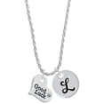 thumbnail image 1 of Delight Jewelry Silvertone Large Good Luck Heart Silvertone Script Initial Disc - L - Charm Necklace, 20"+3", 1 of 4