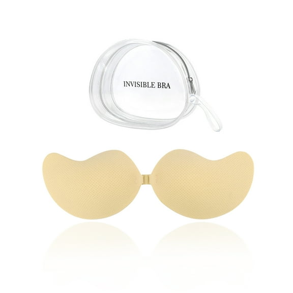 INSPIRE CHIC Women's Reusable Strapless Push-up Invisible Breathable Sticky Adhesive Bras for Backless Dress S Beige