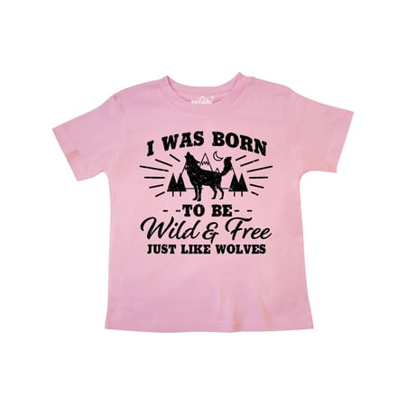 

Inktastic I Was Born to Be Wild and Free with Wolf and Mountains Gift Toddler Boy or Toddler Girl T-Shirt