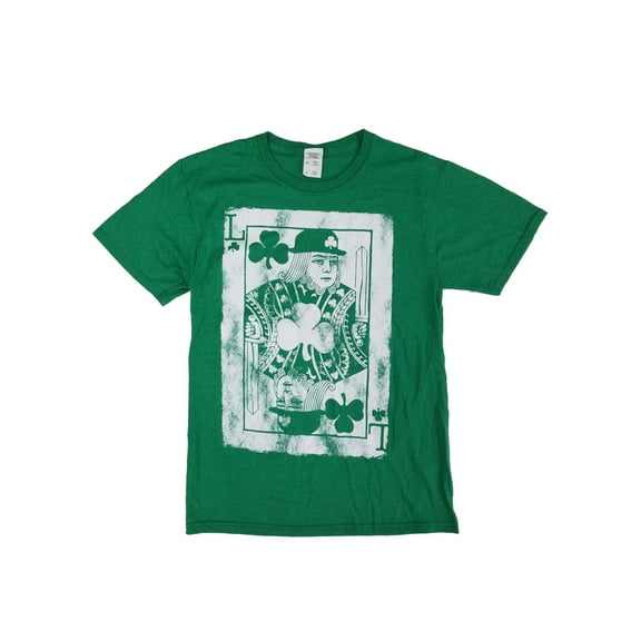 Mens Heather Green Leprechaun Playing Card St. Patrick's Day T-Shirt Small