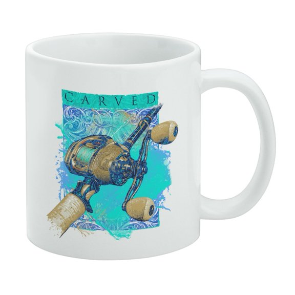 Carved Bass Fishing Rod Baitcaster Reel White Mug