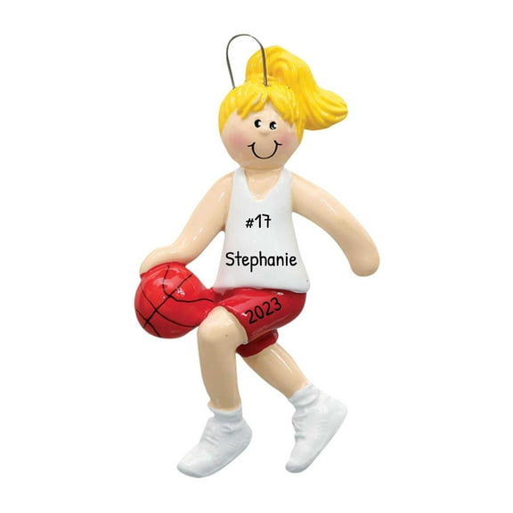 Ornaments by Elves Personalized Basketball Blonde Female in Red Shorts Christmas Tree Ornament .25lb