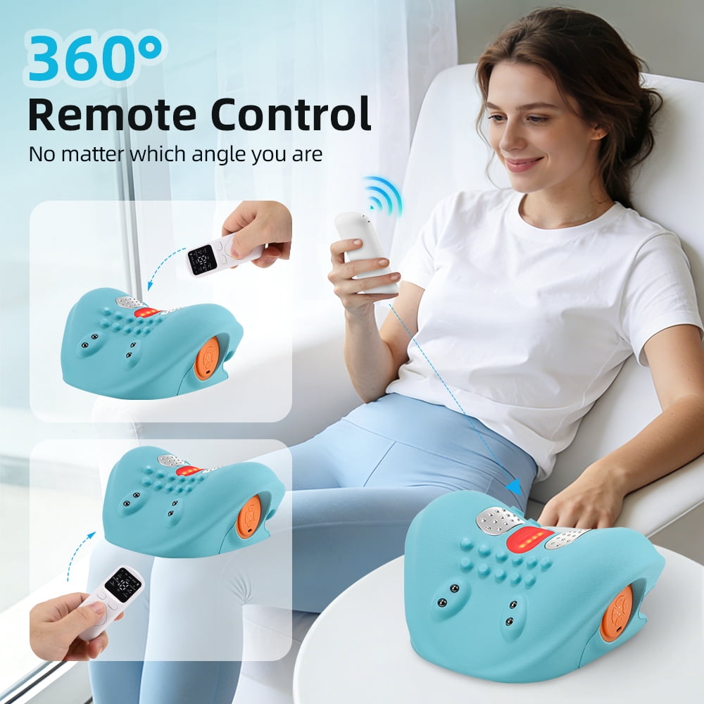 Neck Massager Pillow with Heat, Electric Neck and Shoulder Massager with 6 EMS Massage Modes 9 Adjustable Levels, 4 Vibration Level, Remote Control, Blue