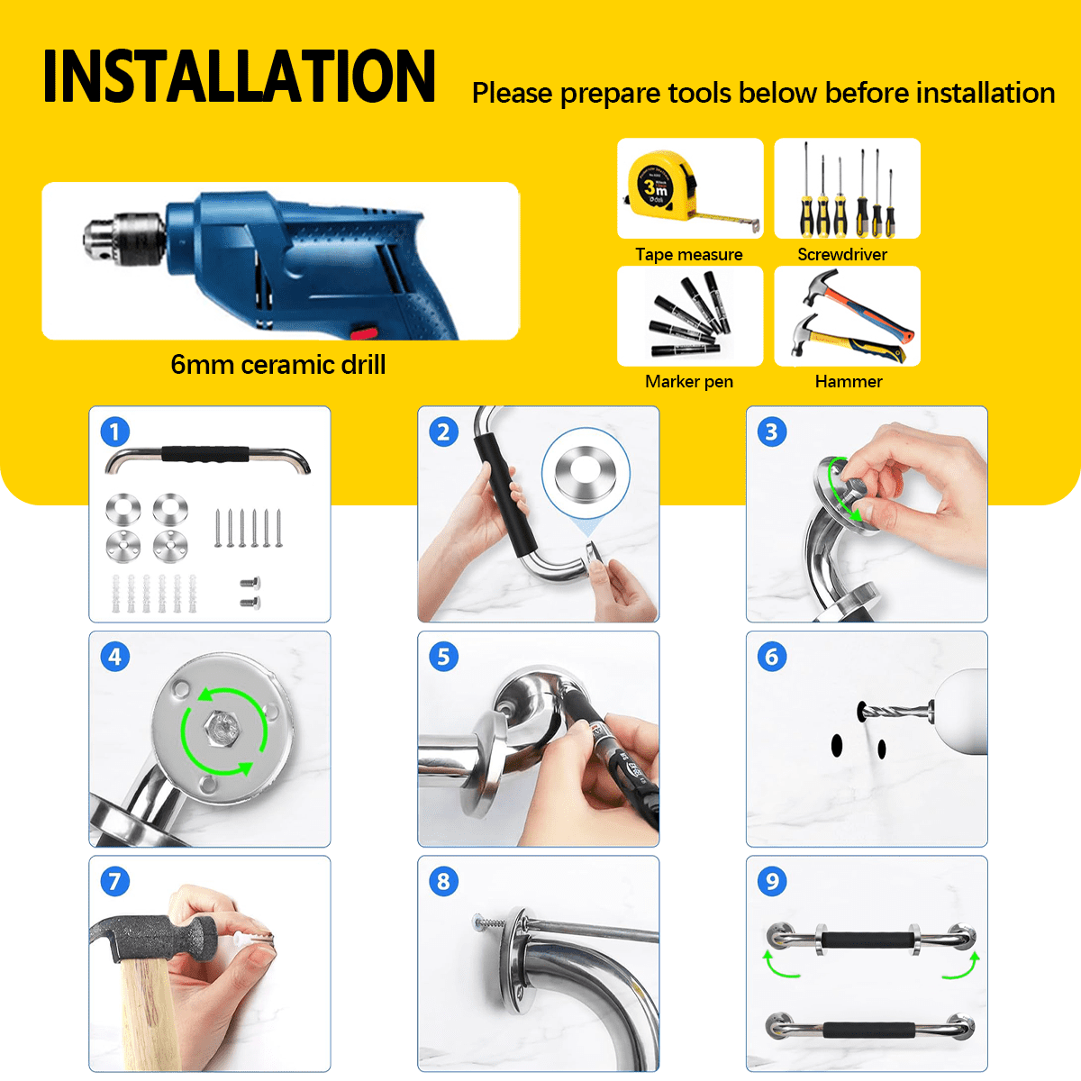 GYTF 2 Pack Grab Bars for Bathroom,16 inch Anti Slip Bathroom Handicap Grab Bars with Rubber Grip,Safety Bath & Toilet Rail for Senior,Pregnant Wife and Children,Safety Shower Grab Bars