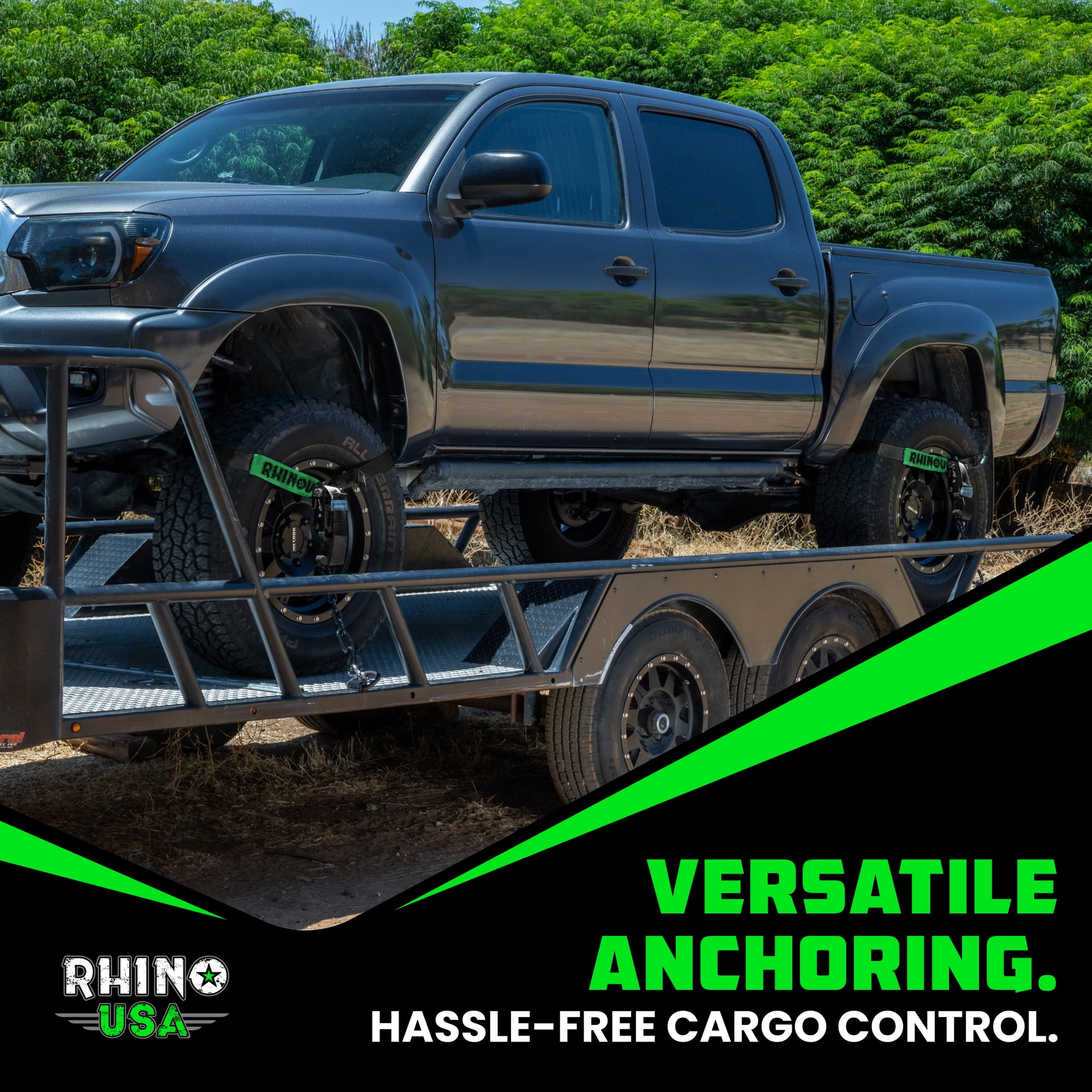 Rhino USA Heavy Duty 2" x 8' Car Tie Down Straps with J Hook - 10,000lb Break Strength (Black 4Pack)