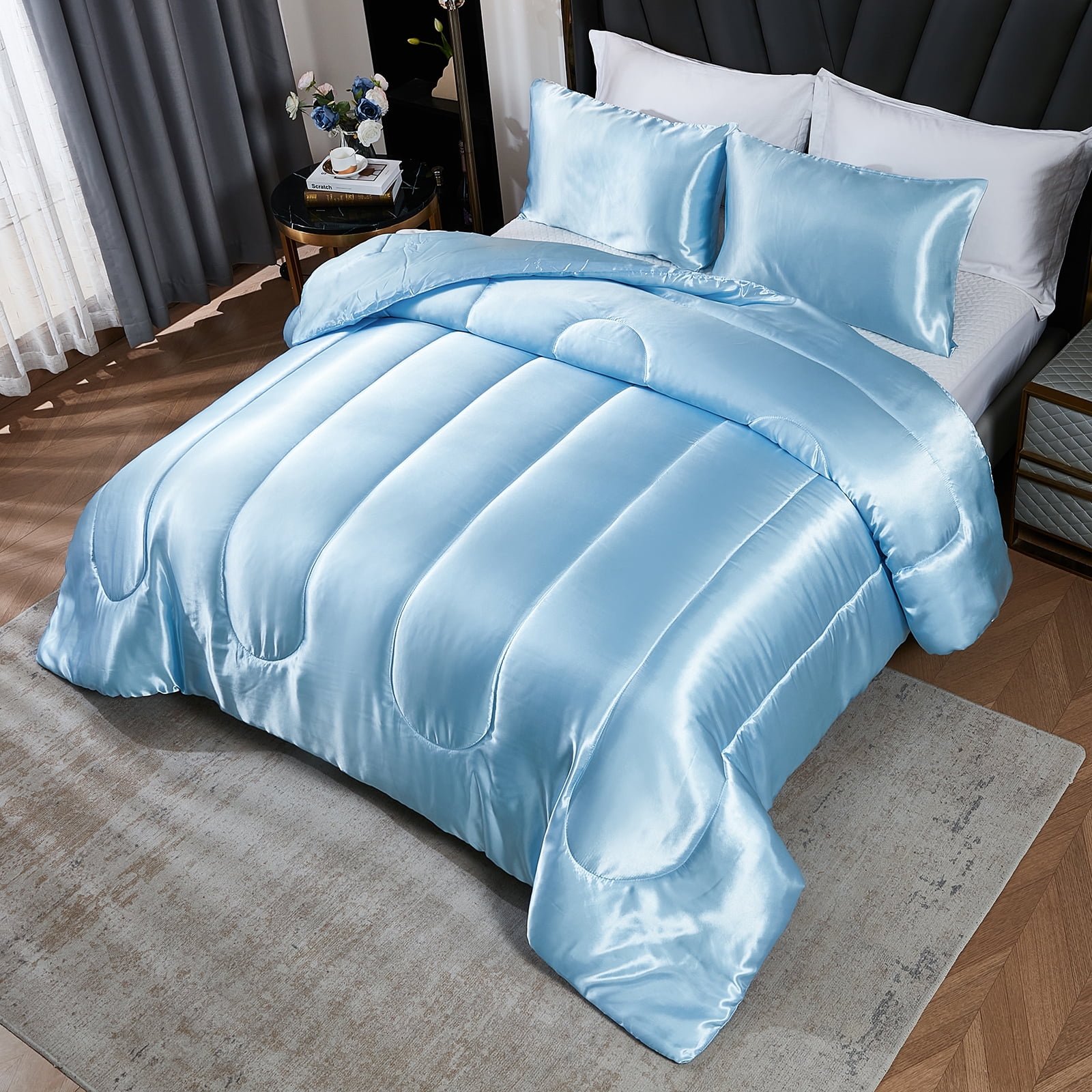 Satin Comforter Set King Silk Like Pink Bedding Set Luxury Hotel Silky Bed Home Deocr Sexy Silky Down Comforter Light Pink Bed Set