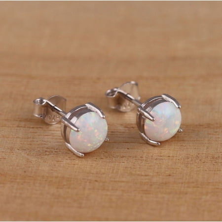 White Opal Silver Earrings ,Gemstone Earrings, Stud Opal Earrings, October Birthstone, Opal silver Earrings, White Opal jewelry,