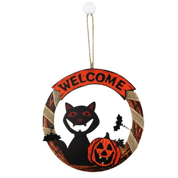 Halloween Welcome Sign Pumpkin Wreath Door Hanging Pendant for Halloween Decoration