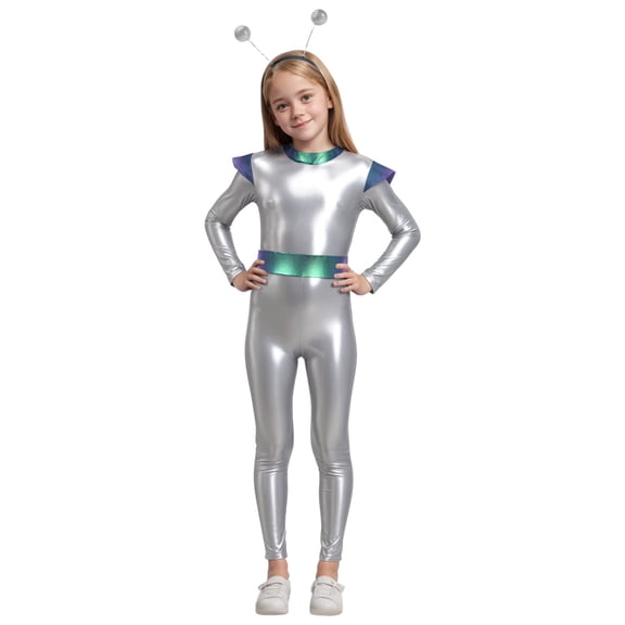 FYEGRE Kids AI Astronaut Alien Robot Role Play Fancy Performance Court Dress Party Outfit for Girls Halloween White 7-8 Years