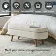 thumbnail image 2 of Bellemave Oval Storage Bench, Modern Linen Fabric Upholstered Bench with Solid Wood Legs, Storage Ottoman Bench Seat for Bedroom, Living Room, Entryway （Beige）, 2 of 6