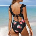 thumbnail image 4 of Cathalem Women's Swimsuit Tummy Control Ruched Bathing Suit Keyhole One Shoulder High Cut,Red S, 4 of 4