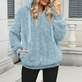 thumbnail image 5 of Fartey Womens Fuzzy Fleece Hoodies Cable Knit Warm Sherpa Pullover Sweatshirts Cozy Long Sleeve Hooded Sweatshirt Fashion Solid Color Winter Coat Outfits Blue S, 5 of 8