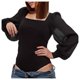 thumbnail image 1 of Mono de manga larga con cuello cuadrado para mujer - Conjunto informal de gasa para primavera/verano con tirantes ajustables, 1 of 4