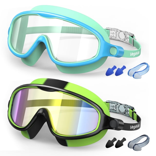 Gafas de natación VeGovia Kids de 6 a 14 años, paquete de 2 unidades, antivaho, protección UV