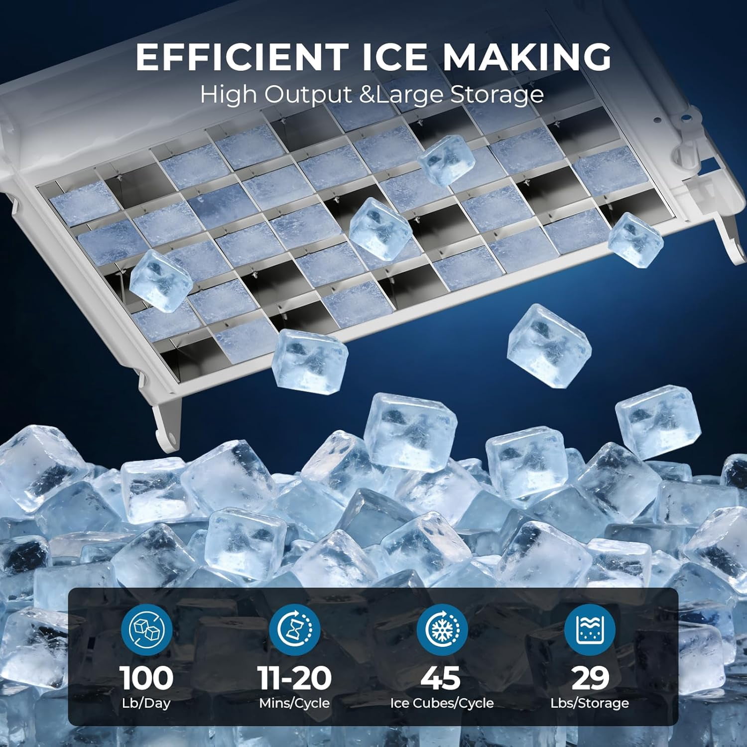 WAA 100Lbs/24H Commercial Ice Maker Self-Cleaning, Adjustable Thickness for Restaurant Bar Home