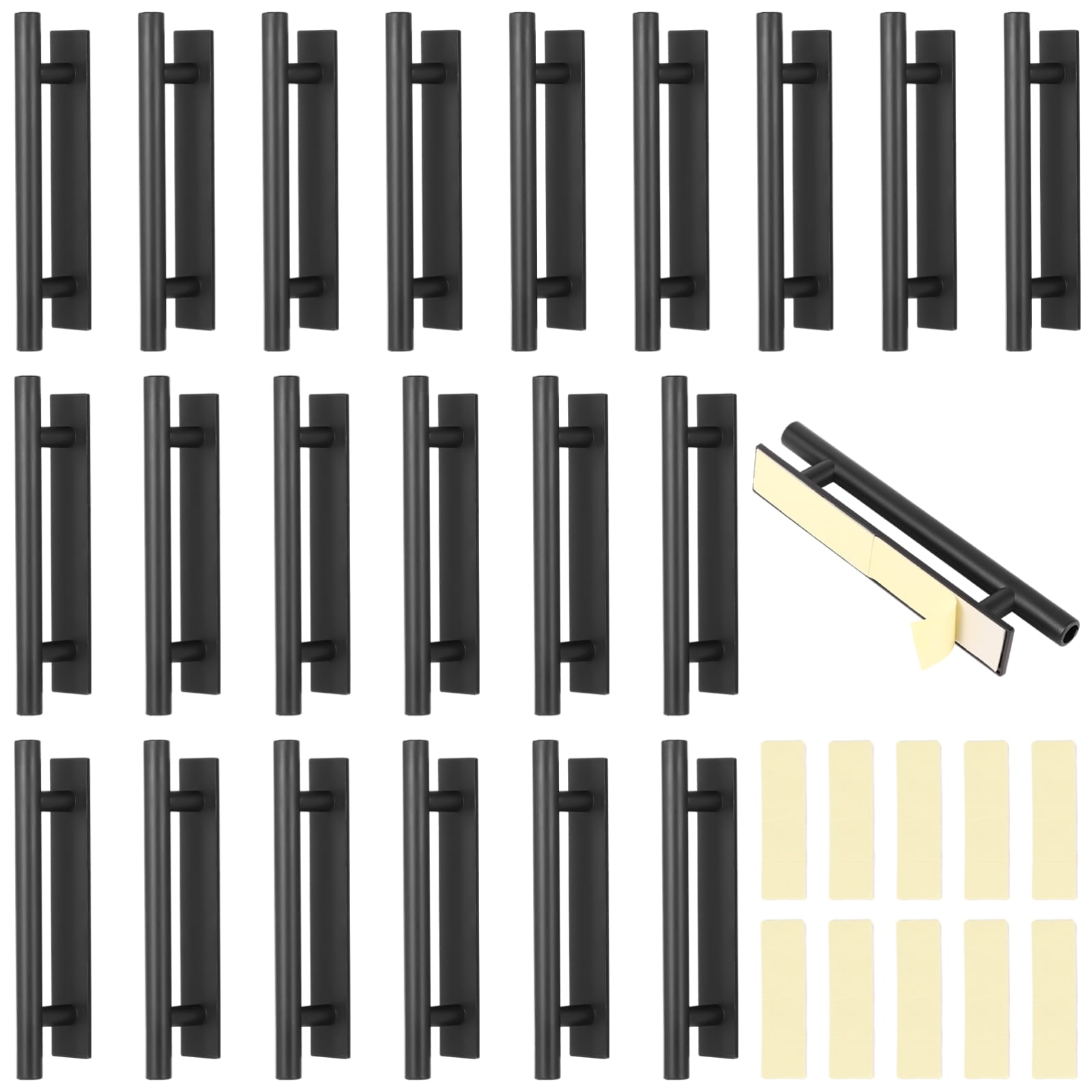 30 PCS Stick-on Cabinet Handles, Self-Adhesive Door Handles in Black, Waterproof Plastic Push Pull Helper, Peel and Stick Handles for Cabinets Drawers Wardrobes Sliding Doors