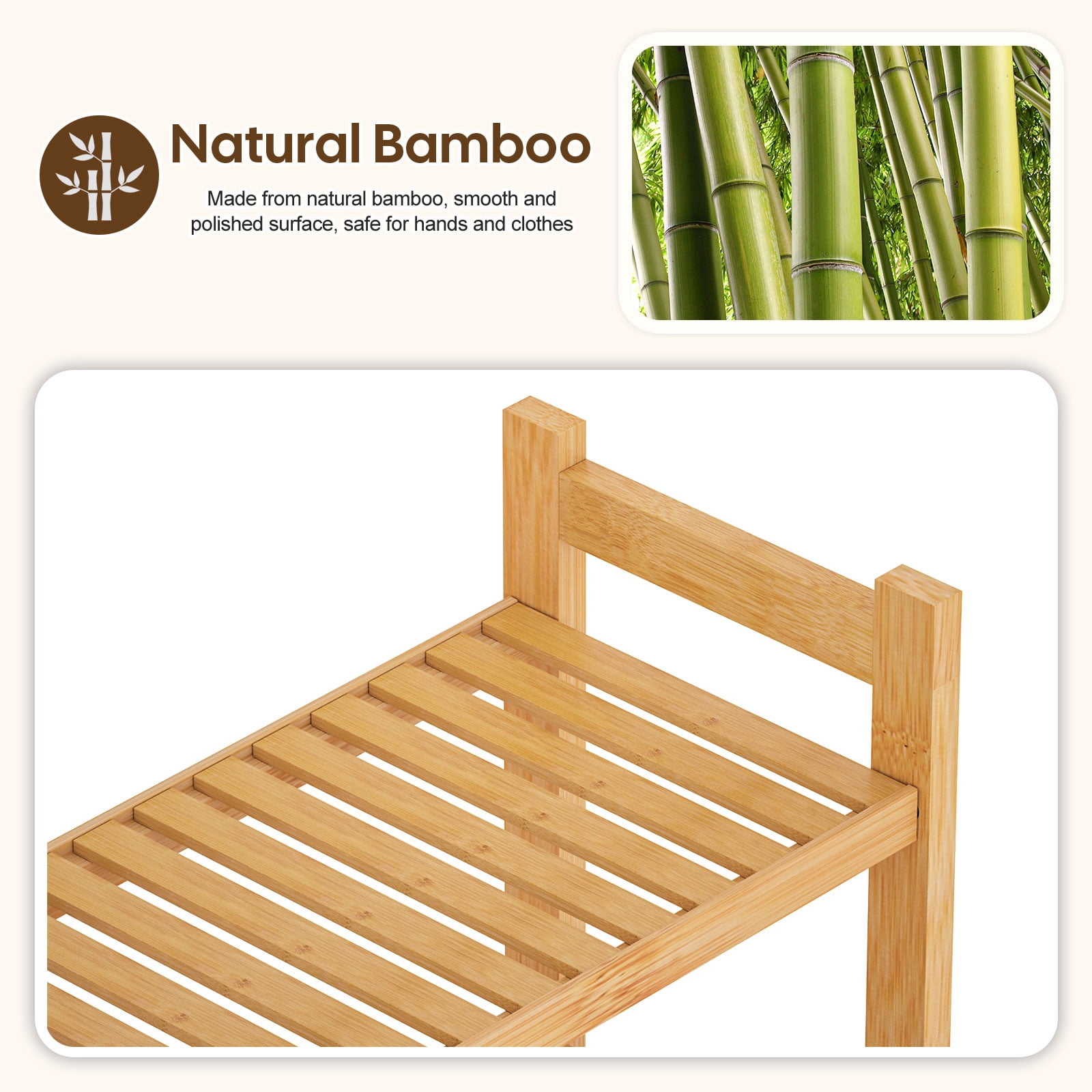 Enogets Over the Toilet Storage, Bamboo Bathroom Shelf Organizer with 2 Baskets & 4 Hooks, 4-Tier Space Saver