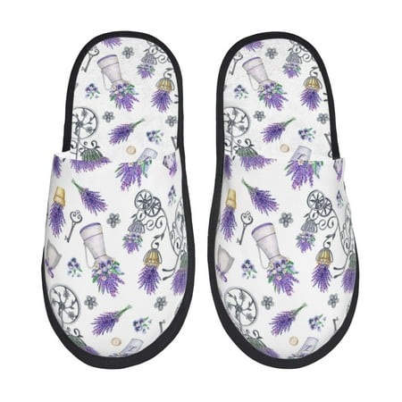 Balery Lavender Bicycle Slient Indoor Furry Fleece Comfort House Shoes Soft Non-Slip Home Shoes Cotton slippers House Slippers-- Large