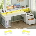 thumbnail image 7 of Homieasy Computer Desk with 3 Drawers, Home Office Desk with Power Outlet, 59'' Gaming Desk with Led Lights, Long Work Desk with Storage Shelves, Printer Cabinet and Monitor Shelf, White, 7 of 7