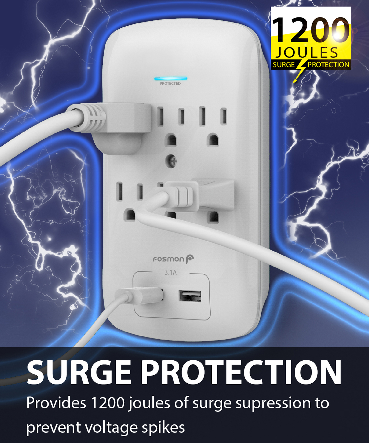 Fosmon 6 Outlet Surge Protector with 2 USB Ports photo 2