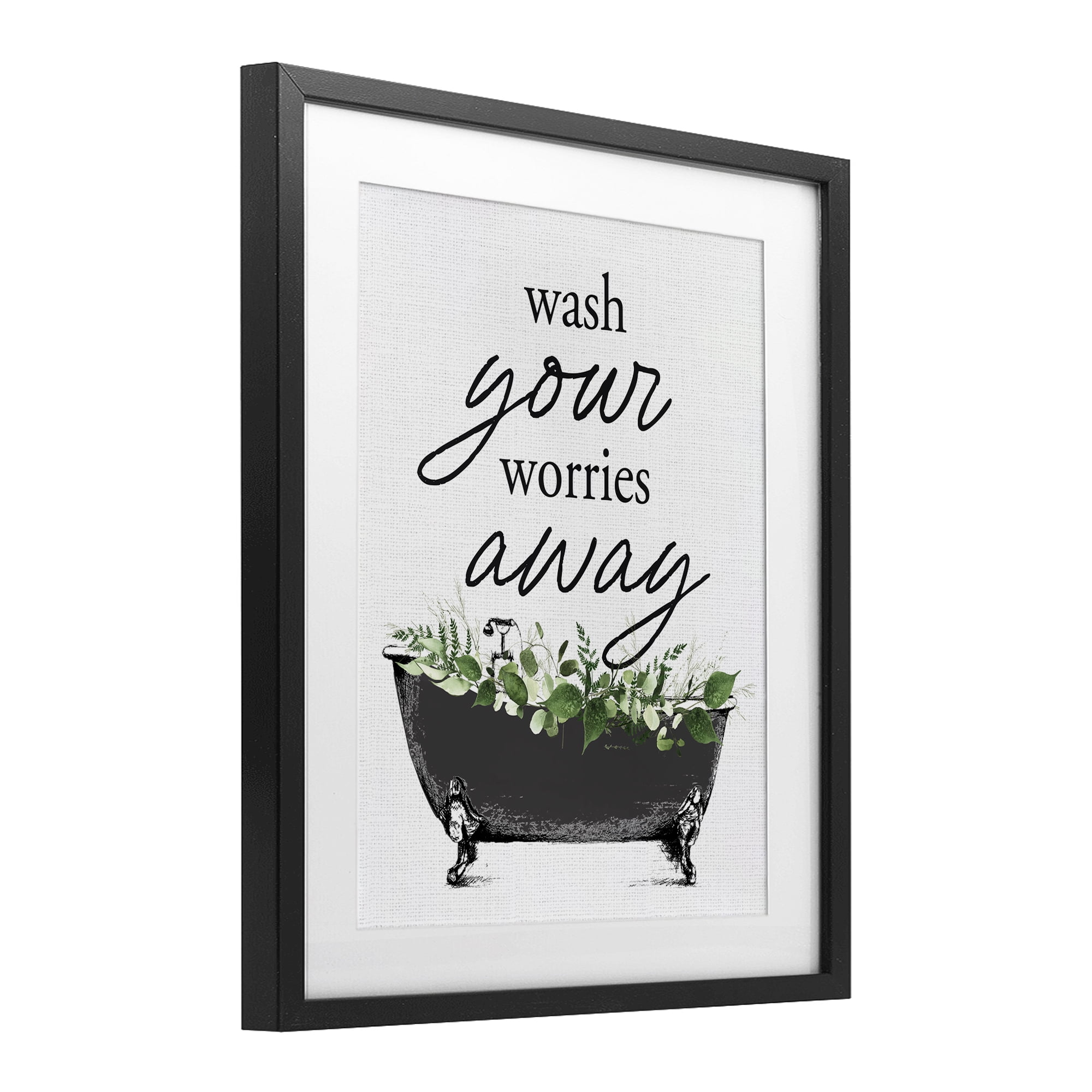 Wash Worries Away Herbs Black Framed Print Under Glass, design by Lettered and Lined