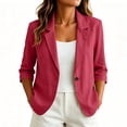 thumbnail image 4 of Women's Cropped Blazers 3/4 Ruched Sleeve Lightweight office Wear Short Blazer with Button Red L(L), 4 of 8