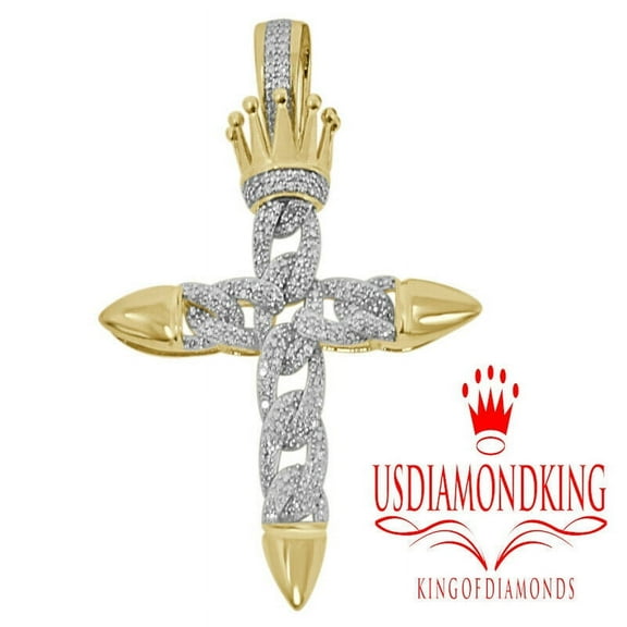 2" 10k Yellow Gold .55ct Genuine Natural Diamond Thick Cuban Cross Charm Pendant