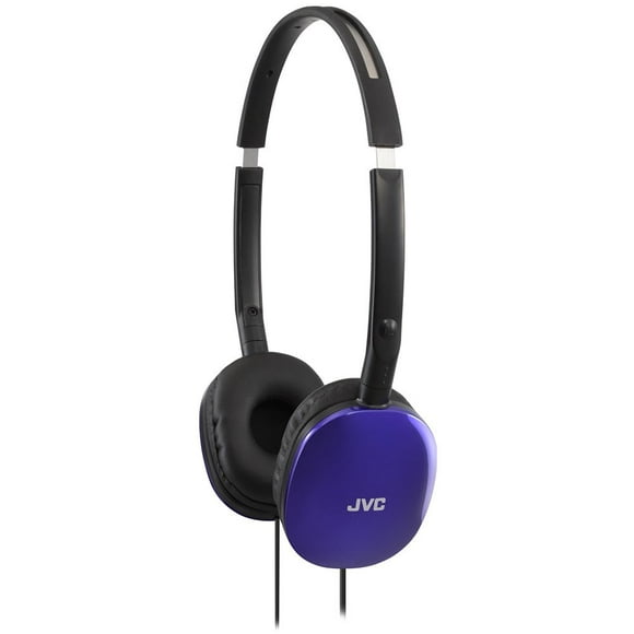 JVC Auriculares planos y plegables, color azul, planos, en la oreja, con enchufe delgado para teléfono chapado en oro de 3,94 pies HAS160A
