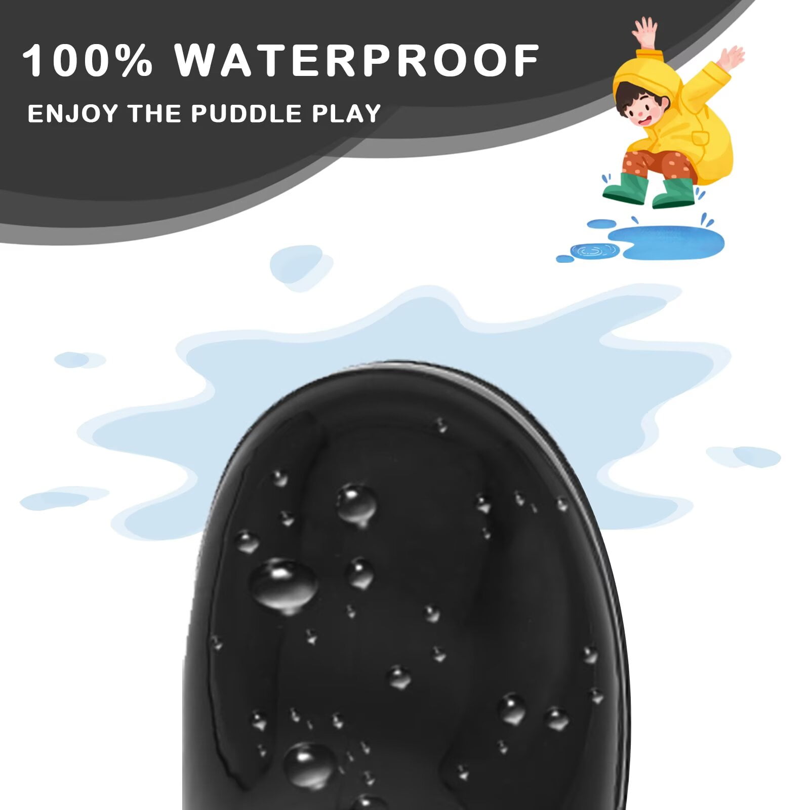 EUXTERPA Toddler Kids Waterproof Rain Boots Boys Girls Black Boots with Handles Big Kid Size 2