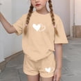 thumbnail image 6 of Piuwrlz Kids Short Sets Girls Outfit Set Suummer Crew Neck T-Shirt and Shorts Set Beige Size 9-10Years, 6 of 7
