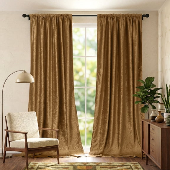 SUNICOL Morocco Crushed Velvet Curtains 72 Inches Long 2 Panels Set - Luxury Embossed Thermal Insulated Room Darkening Drapes, Back Tab & Rod Pocket Window Treatments for Living Room Bedroom, Gold