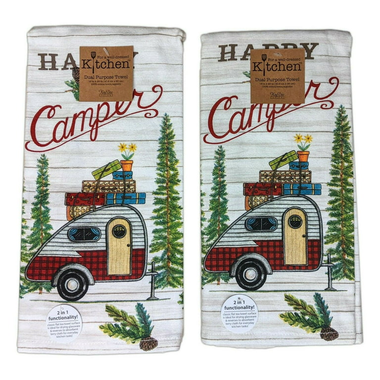 Set of 2 Scenic Route HAPPY CAMPER Terry Kitchen Towels by Kay Dee Designs  