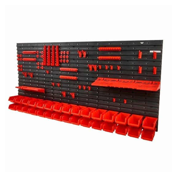Wall Mounted Storage Bins 30-Bin Organizer, Parts Rack for Garage, Shop Tools, Nuts, Bolts, Screws - Black & Red