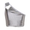 thumbnail image 2 of Sinleey Kids Girls Metallic Single Shoulder Crop Top Athletic Dance Sports Training Bra Tanks Silver 100-120, 2 of 6