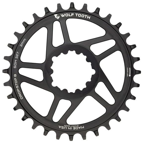 Wolf Tooth Direct Mount Chainring - 36t, SRAM Direct Mount, Drop-Stop B, For SRAM 3-Bolt Boost Cranks, 3mm Offset, Black