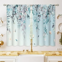 Eucalyptus Botanical Leaves Floral Kitchen Window Curtains Butterfly Farmhouse Flower Leaf Small Window Treatment Blue Grey Cafe Short Curtains for Bathroom Treatment Tier Drapes 27.9x39 inch